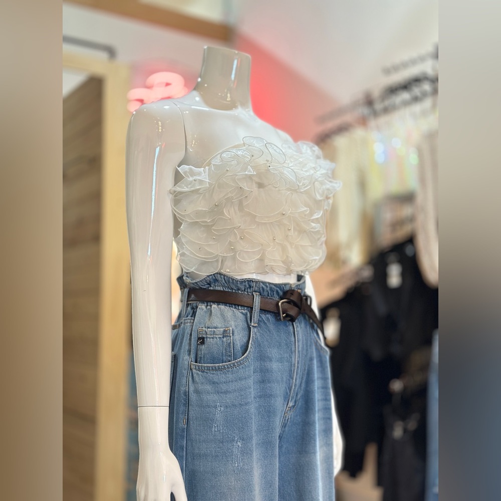 Organza Fluttery Ruffle Tube Top - Picture 3 of 7